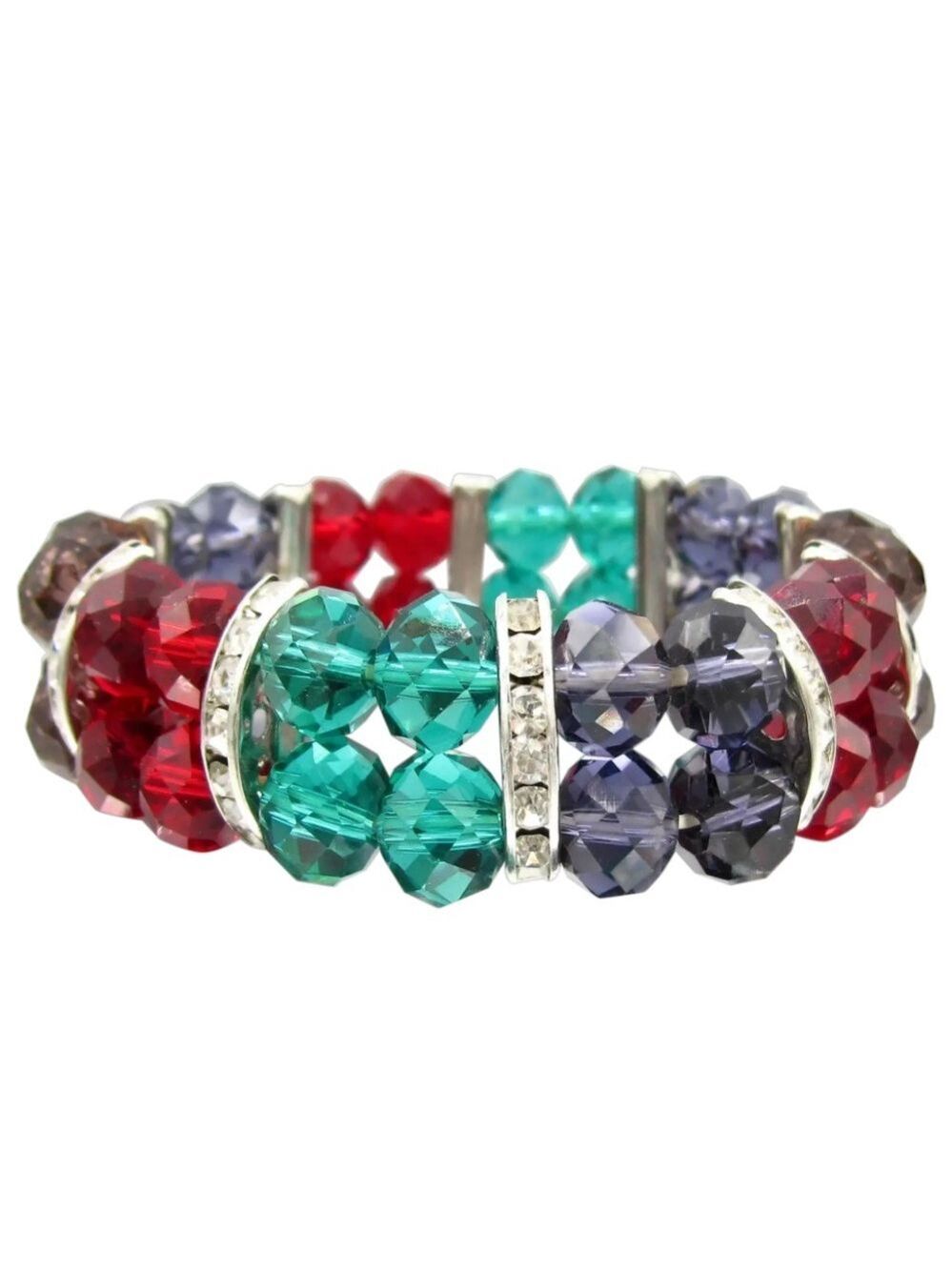 Vintage Jeweltone Stretch Facetted Bead Bracelet Rhinestone Spacers